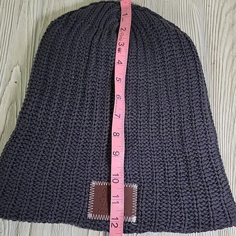 Love Your Melon Chunky Knit Beanie Hat Brown Logo Patch